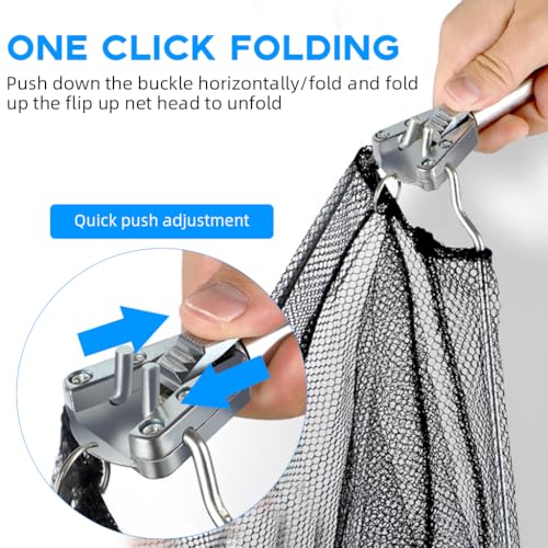 Image of Proberos 70 Inch Foldable Fishing Net with Extendable Aluminum Handle, Lightweight Portable Landing Net for Trout, Carp, Bass (Up to 2.5 kg), Ideal for Pond, River, Bank Fishing Accessories