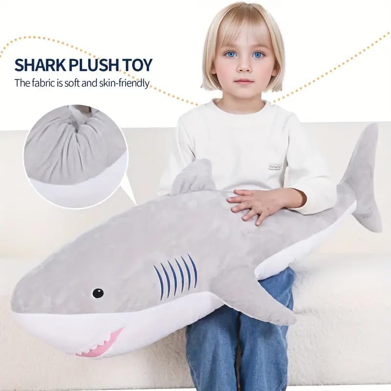 Image of RVA Ocean Shark Fish Soft Toy 60cm Grey | Stuffed Plush Animal for Kids & Adults | Kawaii Cute Animal Toy for Cuddles, Gifts & Room Decor for Birthdays, Thanksgivings and Every Event