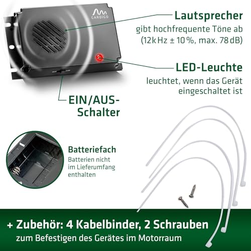 GARDIGO® Marderschreck Marder-Frei Mobil | Ultraschall Marderabwehr | Marderschreck Auto Batteriebetrieben | Marderschutz für KFZ, Motorraum, Dachboden, Haus, Garten | Intervallschaltung