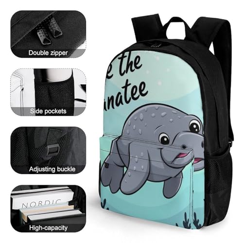 Save Manatee Art Daypack Polyester Anti-Theft Multipurpose Bookbag Big Capacity Gym Outdoor Hiking Backpack With Adjustable Shoulder Straps3