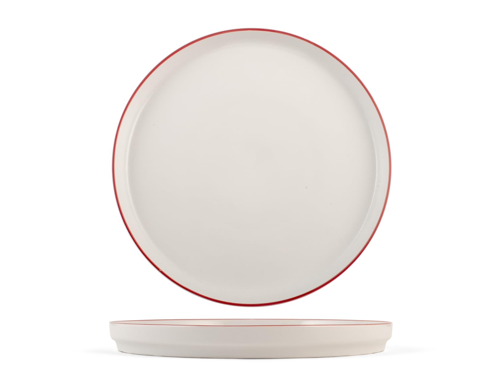 H&H, Servizio Tavola 12 Pezzi Essence Black in Porcellana Bianca con Bordo Rosso – Piatti Piani, Fondi e Frutta, Adatto per Lavastoviglie e Microonde