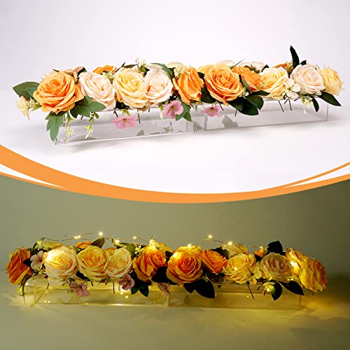 Adafsta 2Pc Acrylic Flower Vase Rectangular Total Length 23.5", Long Rectangle Vase With Timer Function Led Fairy Lights,Modern Vase For Home And Wedding Decoration-Ideal For Long Table Floral Decor #TOP3
