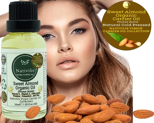 Nativilis Sweet Almond Organic Carrier Oil (Prunus dulcis) King of Nuts- Hair, Face & Skin Natural Cold Pressed - Image 4