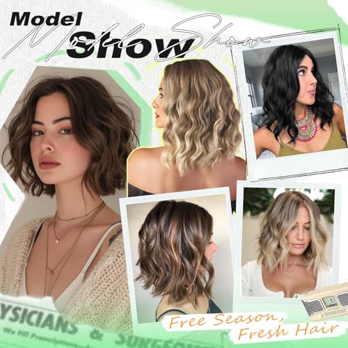 NOSTALGIA Black Wavy Wigs For Black Women Short Wavy Brown Bob Wig Synthetic Middle Part Curly Wavy Bob Natural Looking Wigs for Daily Party Use - image 5