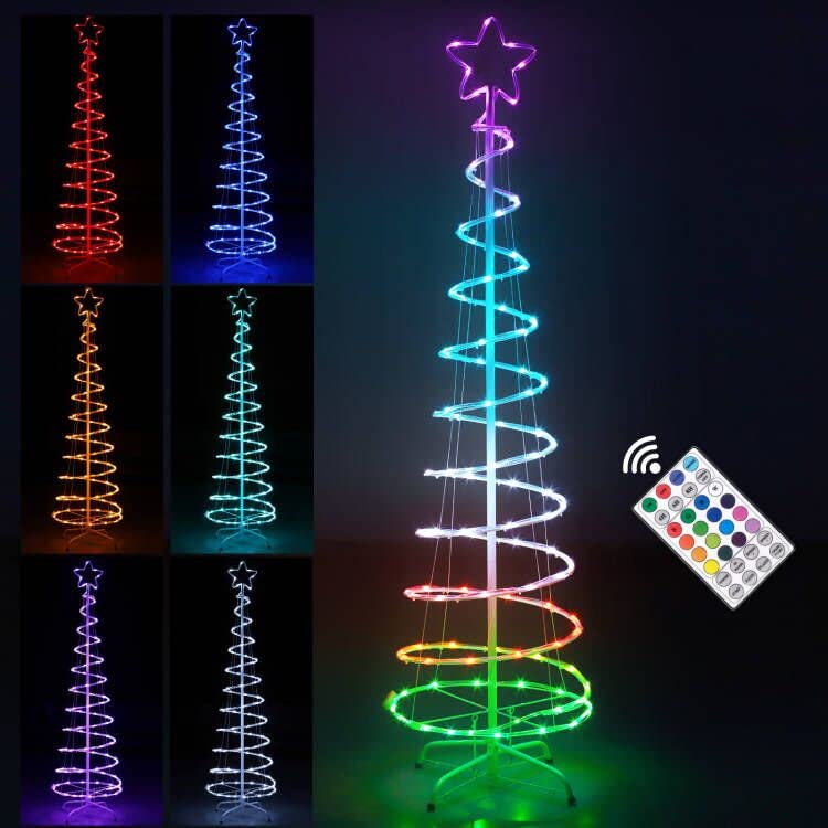 OUSHENG Spiral Christmas Tree Outdoor Christmas Decorations, 16 Color LED Lighted Artificial
