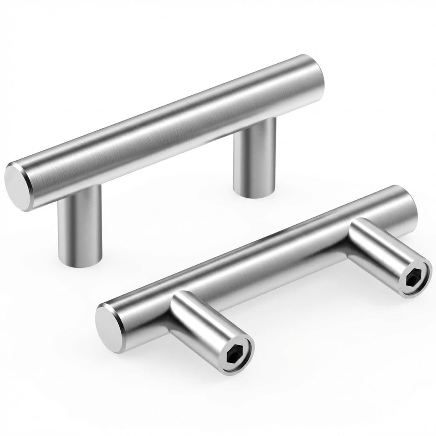 QZKJQDD 2 Pcs Kitchen Cupboard Handles 100mm T-Shaped Kitchen Door Handles for Drawer and Cabinet Stainless Steel Pulls Suitable for Bedroom, Living Room, Bathroom (Silver)