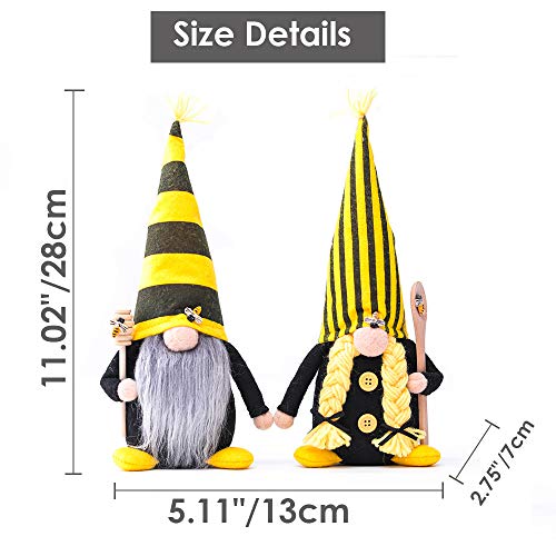 Bumble Bee Gnome Decor, 2 Pack Handmade Bumble Plush Faceless Doll Ornaments World Bee Day Scandinavian Swedish Spring Decoration Home Farmhouse Kitchen Decor (Style C)