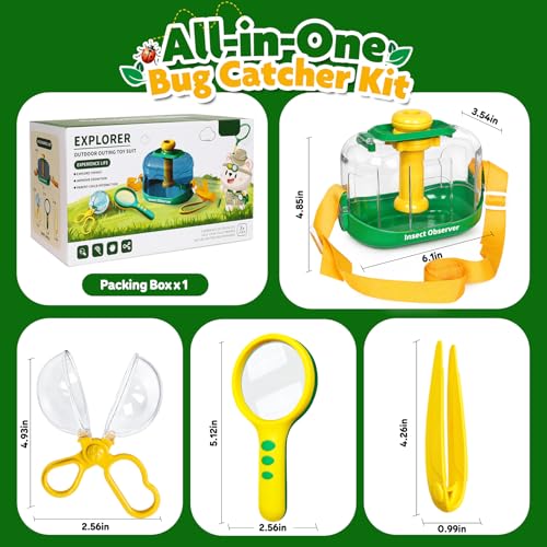 Bug Catcher Kit for Kids, Insect Observation Box Outdoor Explorer Toys, 360° Rotating Viewer with Magnifying Glass & Tweezers, STEM Nature Adventure Gift for Toddlers Boys Girls Age 3-6 - image 4