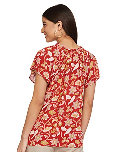 Image of Marks & Spencer Womens Printed Viscose Round Neck Regular Fit Top