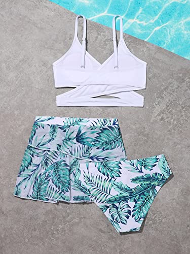 Milumia Girl's 3 Pieces Bikini Set Wrap Criss Cross Swimsuit Bathing Suit with Ruffle Beach Skirt2