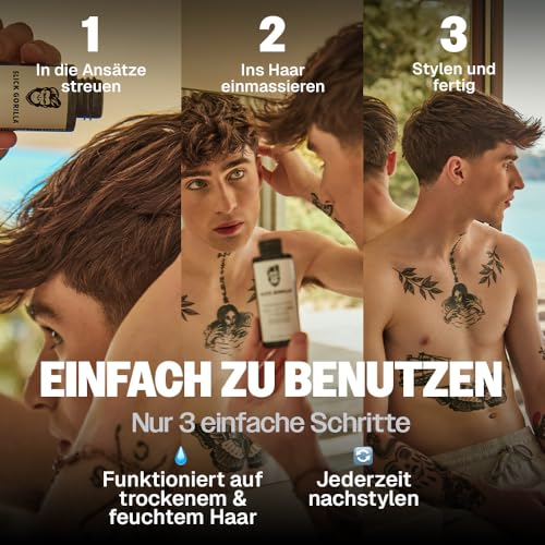 Slick Gorilla Haarstyling-Puder für Männer 20 ml | Texturpuder | Mattes Finish | 24 Stunden Halt | Volumen & Textur | Leichtgewichtig | Nicht klebrig | Kein Glanz