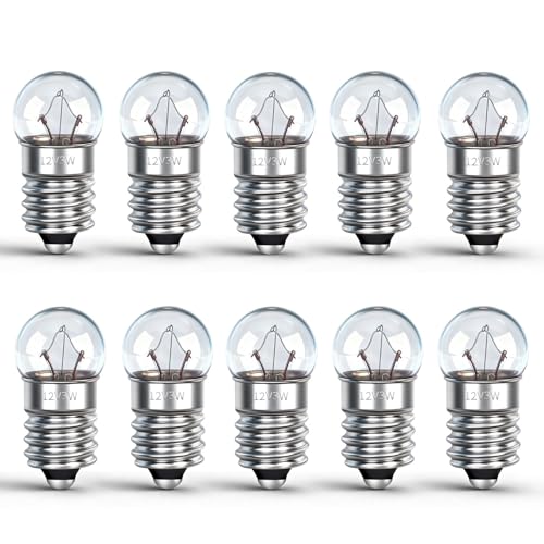 【Facile da installare】La micro lampadina adotta un design a cupola di vetro e una base filettata E10, che può essere avvitata direttamente nel portalampada. Il lato è il terminale negativo e il fondo è il terminale positivo. Rimuovere la vecchia lampadina dal portalampada e avvitare la nuova lampadina.