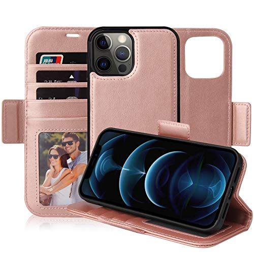 Navor Detachable Magnetic Wallet Case with RFID Protection Compatible for iPhone 12 Pro Max [6.7 inch] [Vajio Series] - Rose Gold