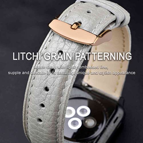 Image of ANNEFIT Watch Band 22mm, Quick Release Textured Padded Leather Straps with Rose Gold Buckle for Men and Women (Silver)