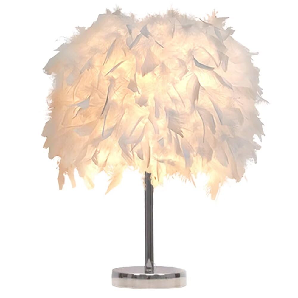 GUANSHAN White Feather Table Lamp Bedside Lamp Table Light Desk Feather Lampshade for Bedroom, Home Decoration, Photography Props, Style 1,L