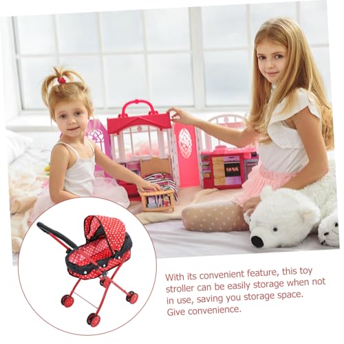 CLISPEED Realistischer Puppenwagen Kinderwagen Modell Leicht und Stabil Fördert Hand Augen Koordination und Sensorische Wahrnehmung für Rollenspiele und Tragbar mit Polka Dot Design – Bild 4