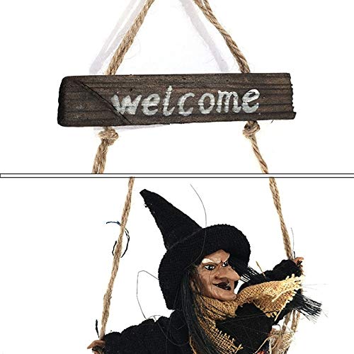 ozdoba na Halloween, w stylu retro, czarownica, miotła, duch, dekoracja domu, na Halloween, świąteczna ozdoba na imprezę, zawieszka na Halloween (czarna) -Z (kolor: żółty)