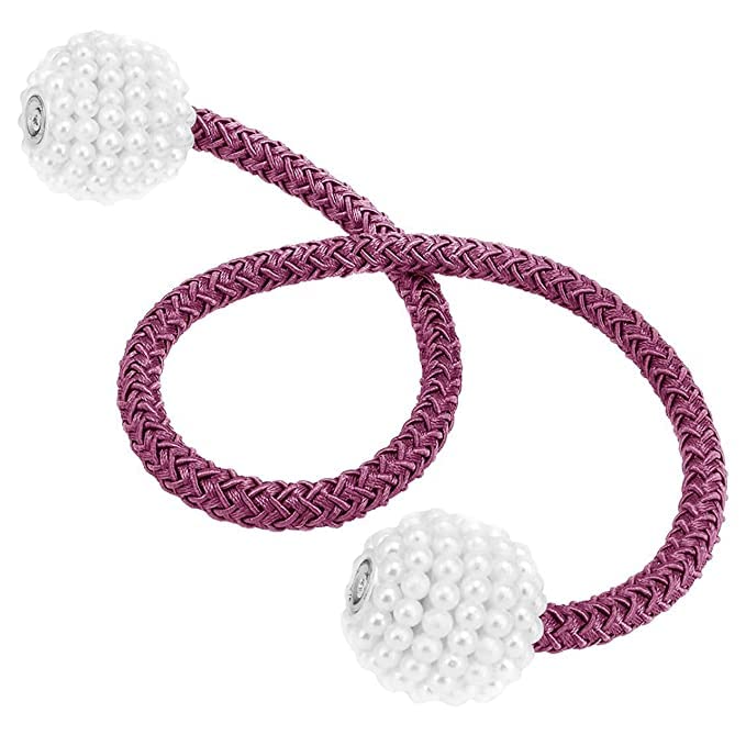 Image of Curtain Tiebacks with Magnetic Balls with Nylon Rope Size 40 CM (Purple, (2 Pair, 4 Pc)