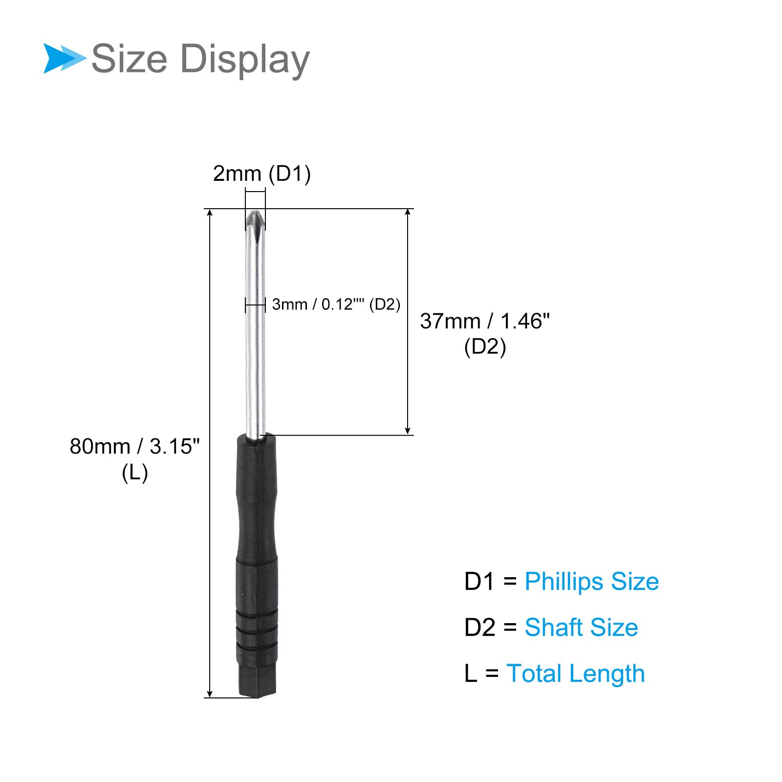 CoCud Tiny Phillips Screwdriver, 3mm Size 80mm Length, S2 Steel Cross Head Screw Driver with Non-Slip Handle - Image 2