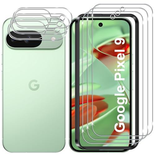 Lutree para Google Pixel 9 Cristal Templado, 3+3 Piezas Protector de Pantalla + Protector de Lente de Cámara, Dureza 9H HD Anti Arañazos Vidrio Templado Película Protectora