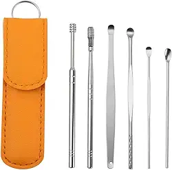 Kit Limpador de Ouvido Inox 6 Peças com Estojo - Removedor de Cera Auricular Profissional, Ferramentas Higienizadoras, Seguro e Lavável Limpeza Auditiva, Estojo de Viagem | Premium MyBrins