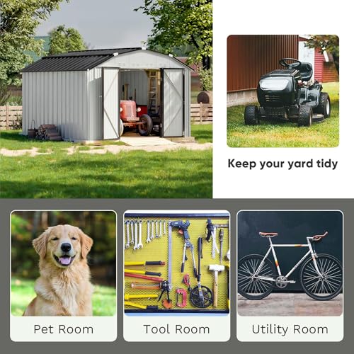 Image of Patiowell 10 X 12 FT Barn Style Metal Storage Shed for Outdoor, Steel Yard Shed with Design of Lockable Doors, Utility and Tool Storage for Garden, Backyard, Patio, Outside Use