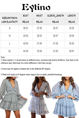 Eytino Women Long Sleeve Floral Printed Dress V Neck Casual Short Dresses,Small Sky Blue - Thumbnail 4