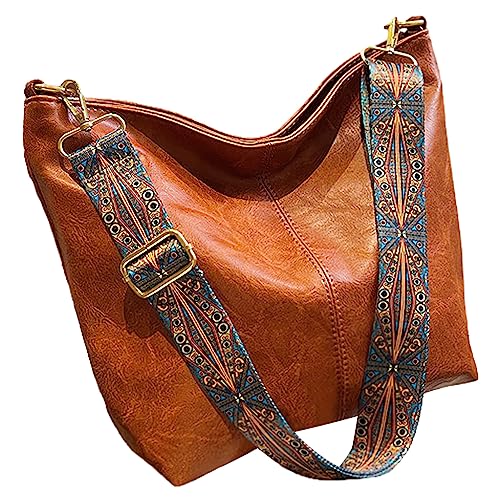 Imagen de Anopo PU Lether Bolsos de Hombro para Mujer con Ajustable Guitarra Correa Vintage Bolso Tote Hobo Monedero Vegano Bolso a Mao Marrón