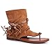PLAZRU Retro Flat Tassel Gladiator Sandals for Women Bohemian Clip-Toe Flocking Fringe Sandals Casual Summer T-Strap Sandals