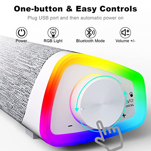 SOULION R30 Plus Computer Speakers, Wired USB-Powered Bluetooth V5.3 PC Sound Bar, Colorful LED Lights with Switch Button - Image 3