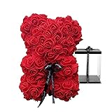 Speverdr 10 Inch Rose Teddy Bear with Box Artificial Flowers 10