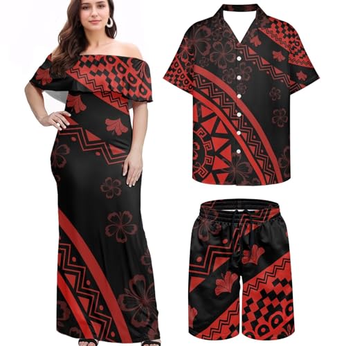 Samoa Couple Outfit Puletasi Samoan Traditional Dress Polynesia Dresses Mens Luau Shirt Hawaiian Couples