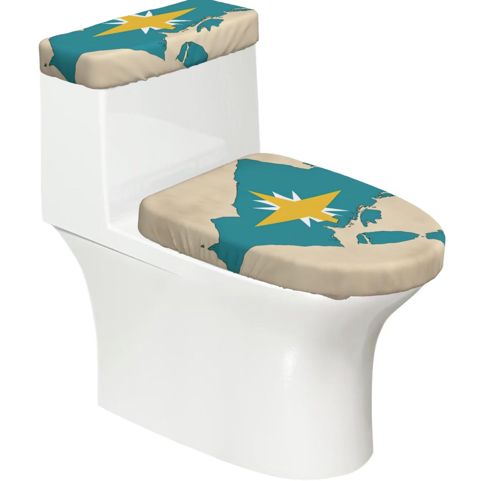 Bahamas Flag Map With Islands Print Bathroom Decor Toilet Lid Cover And Tank Covers, Restroom Accessories Fits Most Round
