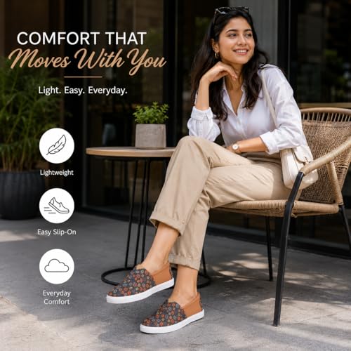 Image of TRASE Women's Printed Bellies - Lightweight Slip-On Ballerina Flats with Cushioned Footbed, Comfortable Anti-Skid Ladies Footwear for Casual, College & Office use