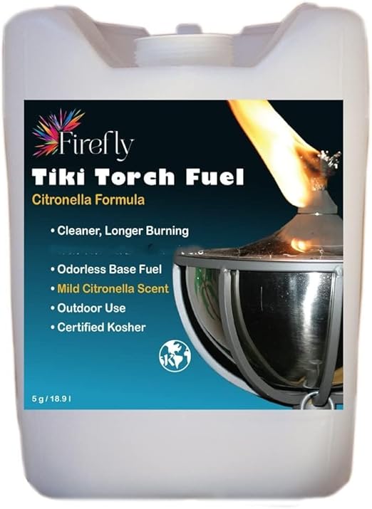 Firefly Tiki Torch Fuel – Clean-Burning Outdoor Lamp Oil for Tiki Torches and Lanterns. Low Smoke, Citronella Formula, Long-Lasting – Outdoor Patio & Garden Use - 5 Gallons