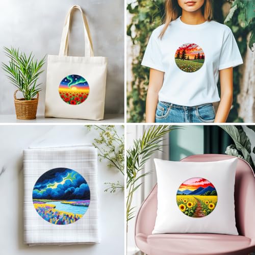 Image of ACRNIGHEET 5 Pack Embroidery Kit for Beginners Adults, Stamped Cross Stitch Kits, Hand Embroidery Starter Kit Including 5 Stamped Embroidery Cloth, Colorful Threads, Hoop, Instruction, Gift Idea
