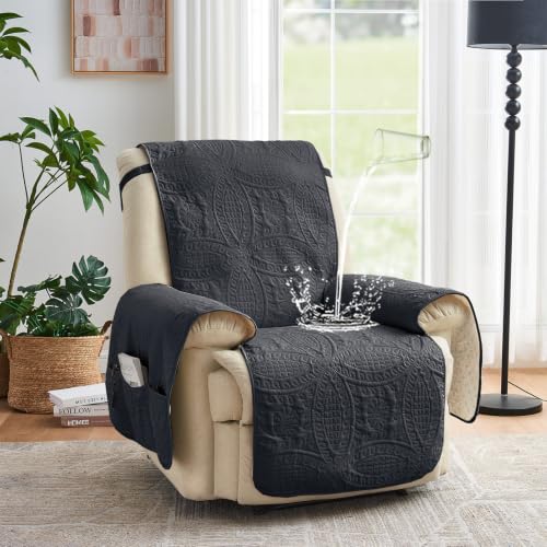 Image of Large Black Recliner Chair Covers, Quilted Decor Water-Repellent Lazy Boy Chair Covers, Pet Friendly Large Recliner Cover for Dogs Cats, Washable Couch Cover (Recliner 30 inch, Black)