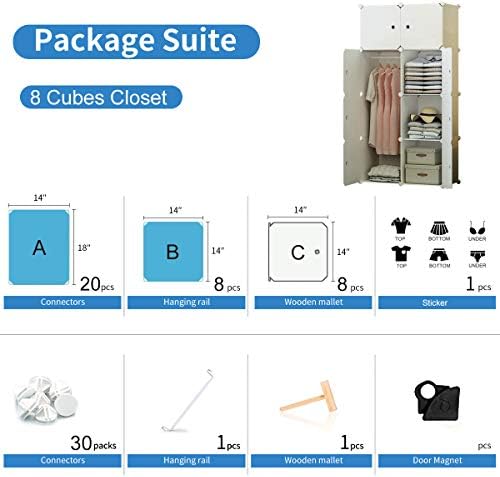 BRIAN & DANY 8-Cube Clothes Closet, Plastic Wardrobe with Doors & 1 Hanger, Modular Storage Organizer, Deeper Cubes for Larger Space