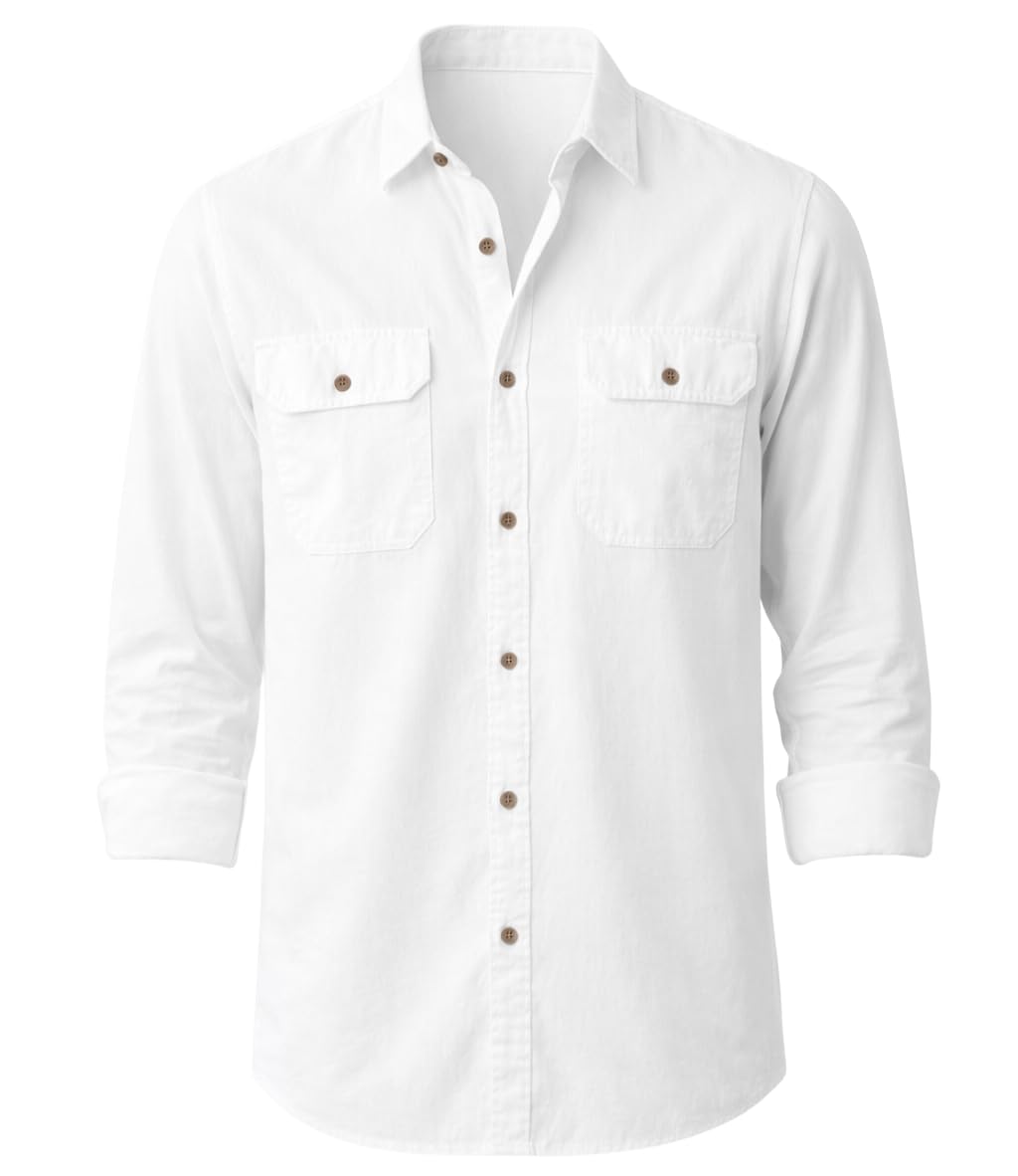 Men's Cotton Shirt with Stylish Flap Pockets Full Sleeves Spread Collared Neck Solid Pattern Western Style Classic Fit and Standard Length-image-4