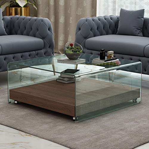 Durian Cole Glass Square Coffee Tables (Colour: Clear ::Finish: Glossy), Transparent, Standard (Cole/CT)