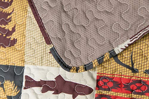 Rustic Cabin Lodge Quilt Stitched Couch Sofa Loveseat Chair Furniture Slipcover Protector With Patchwork Of Wildlife Moose Grizzly Bears Deer Buck Antlers And Tribal Patterns - Western 3 (Chair) #TOP2