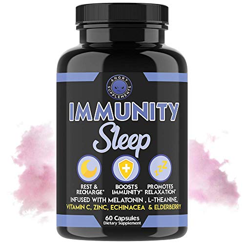 Immunity Sleep Capsules by Angry Supplements, Night-time Immune Boosting Formula, Restful Sleep Aid– Infused with Melatonin, L-Theanine, Vitamin C, Zinc, Echinacea and Elderberry (1-Bottle) Immunity Sleep Capsules by Angry Supplements, Night-time Immune Boosting Formula, Restful Sleep Aid– Infused with Melatonin, L-Theanine, Vitamin C, Zinc, Echinacea and Elderberry (1-Bottle)