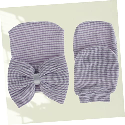 BESTYASH Knit Glove Bowknot Cap Soft Yarn Material Hat and Gloves for Newborn Girls White Cute Decorative Outfit for Your4