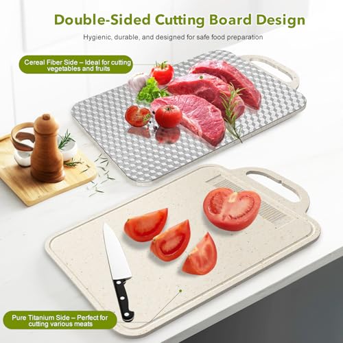 Tabla de Cortar Titanium para Cocina, Doble Cara con Titanio Puro y PP de Paja de Trigo, Fácil de Limpiar y Antideslizante, 14 x 10 Pulgadas miniatura 5