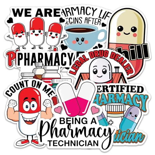 Image of Pharmacy Sticker 8 Pcs (Large Size) Vinyl Stickers Laptop Waterproof Decal for Car Bumper Water Bottle Notebook Luggage Window Funny Party Birthday Decorations - Size 4 Inches