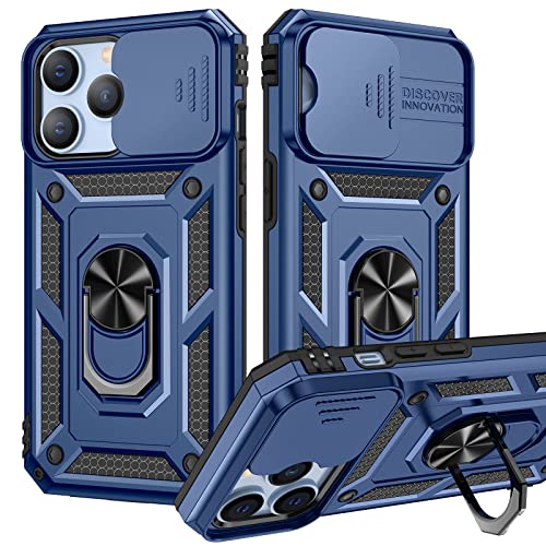 Goton Armor Case for iPhone 13 Pro Case with Slide Camera Cover & Kickstand, Heavy Duty Military Grade Protection Phone Case, Built-in 360Â° Rotate Ring Stand, Shockproof Full Body Rugged Caseï¼ˆBlueï¼‰