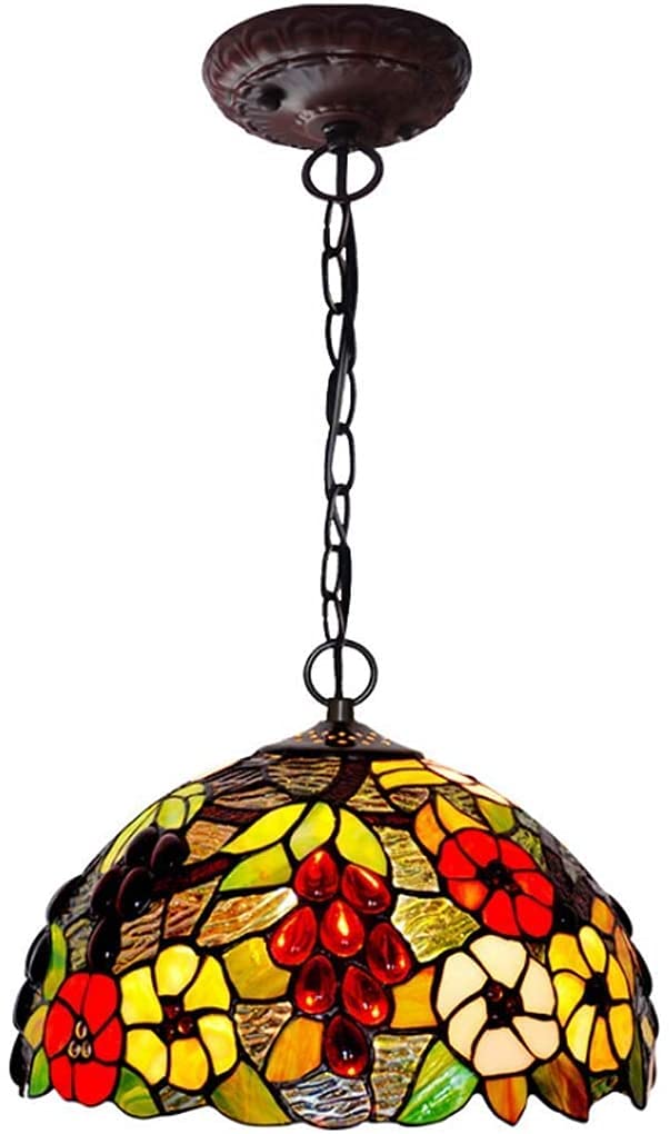METTEOR 12-Inch Tiffany Style Chandelier,Creative Retro Stained Glass Pastoral Ceiling Pendant Lamp For Dining Room Restaurant Bar Cafe Corridor Han (C)