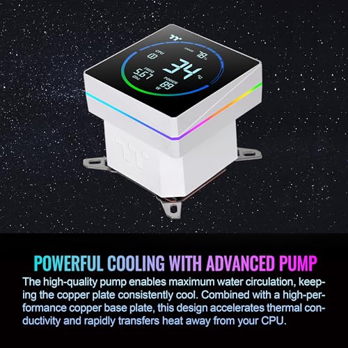 Image of Thermaltake TH360-S V3 ARGB CPU Liquid Cooler; Intel /AMD; 1x360mm 500~2500rpm Single Frame ARGB Fan; 3.95 inch Segment Code LCD; Rotatable Pump Head; TT Segment LCD Software; Snow; CL-W472-PL12SW-A