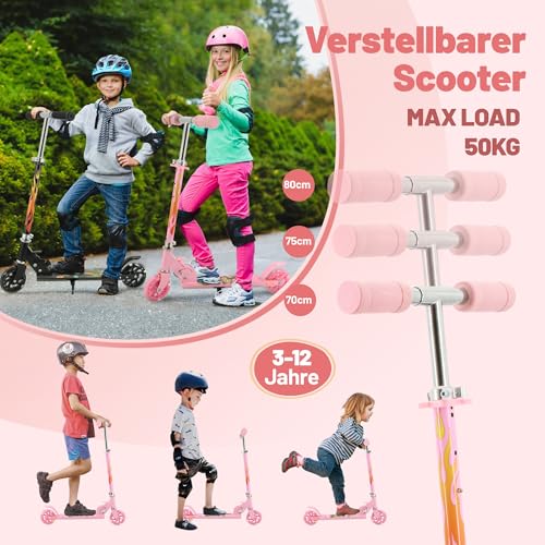 TENBOOM Roller Kinder Scooter 6 Jahre, 2 LED aufleuchten Räder Tretroller Kinder Roller 3 Jahre Mädchen Jungen Klappbar höhenverstellbar hinterradbremse Roller für 3-10 Jahre