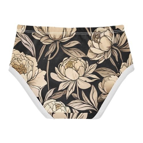 Animals Toddler Underwear Custom 2t Cotton Panties for Girl Vintage Peony Flowers Beige Black Kids Briefs Undies2